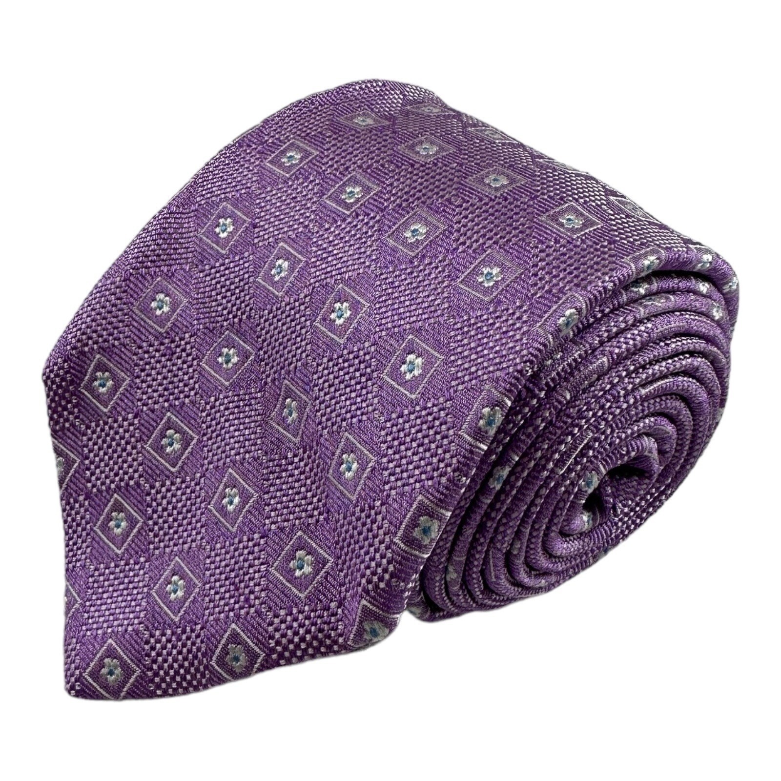 Oxxford Clothes Current Light Purple White Floral Pure Silk Tie 325 Inch Width